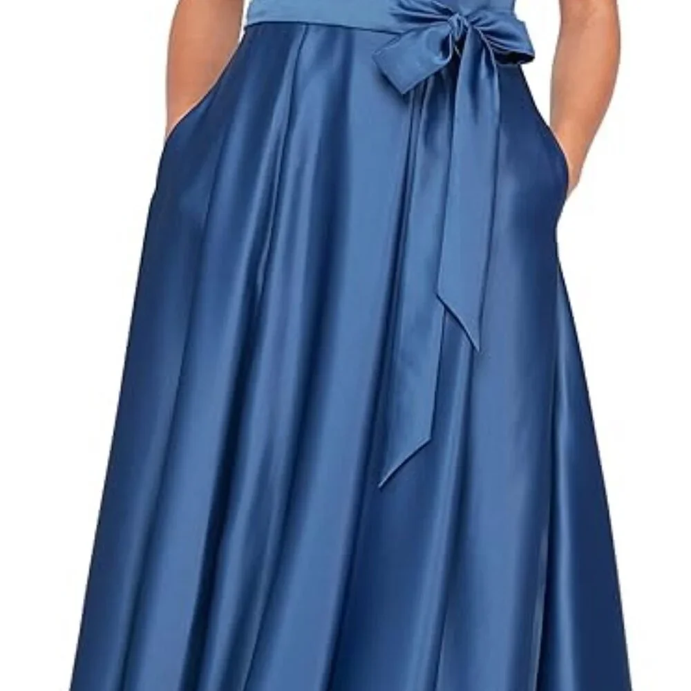 Alex Evenings Wedgewood Satin Petite Surplice Neckline Ballgown/NWT/14P - Picture 5 of 15